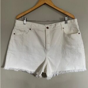 LOFT‎ White Denim Shorts Women's Size 18 Fringe Hem Casual Summer